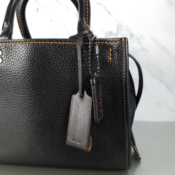 Coach Rogue EXCELLENT USED Handbag Black Pebbled Leather Tote Bag RG -20315 - Picture 3 of 16